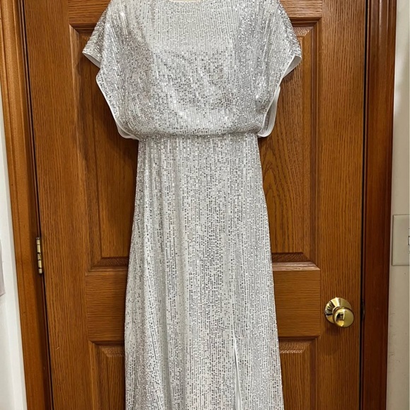 Glamorous Silver Sequin Midi Dress - Picture 1 of 6